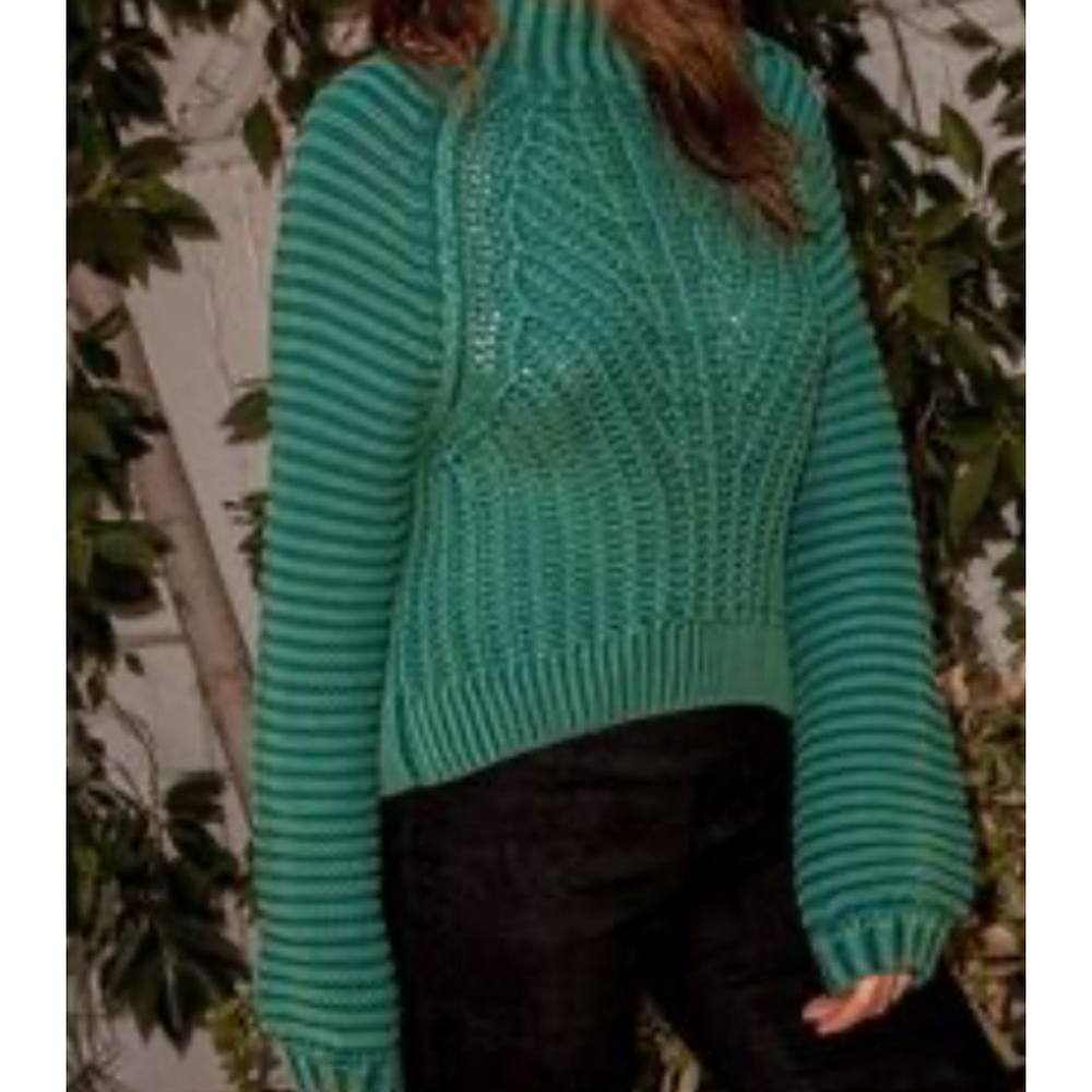 Women's Free People Teal Knit Cowl Neck Sweater Size S